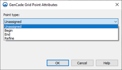 GenCade Grid Point Attributes dialog showing the available options.