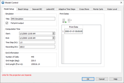 GenCade Model Control dialog showing the Model Setup tab