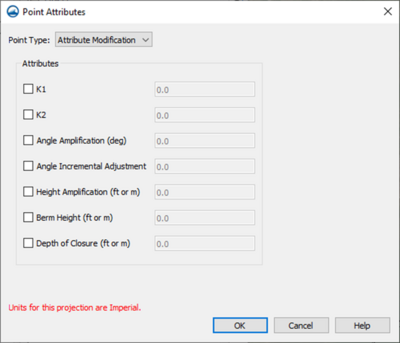 Figure 1. Display of Point Attribute screen for Attribute Modification points.