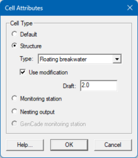 Cell attributes dialog for the structure type indicated.