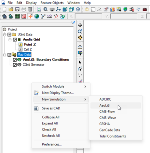 Dialogs for adding an Aeolis simulation.