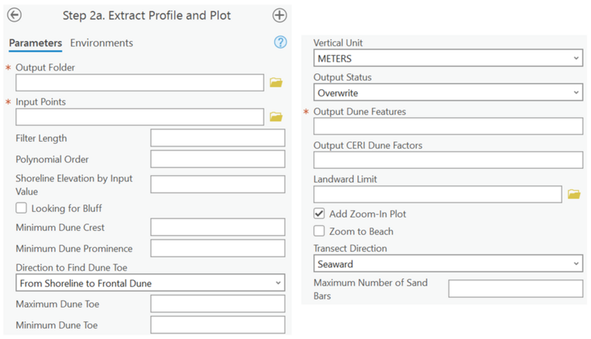 A screenshot of a step of the Profile Feature Extraction Toolbox, Step 2a, Extract Profile and Plot. All inputs are blank and are mentioned below in the report.