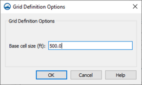 GenCade Grid Definition dialog showing the option for specifying base cell size.