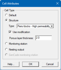 Cell attributes dialog for the structure type indicated.